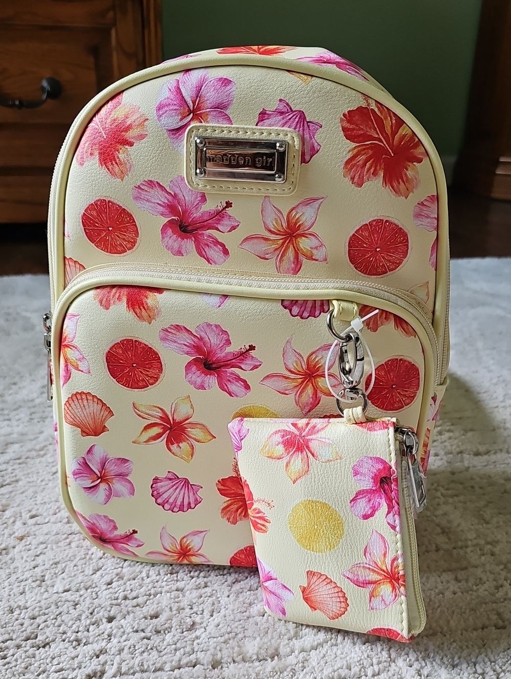 Madden Girl Tropical Cream Mini Backpack with Matching Coin Pouch